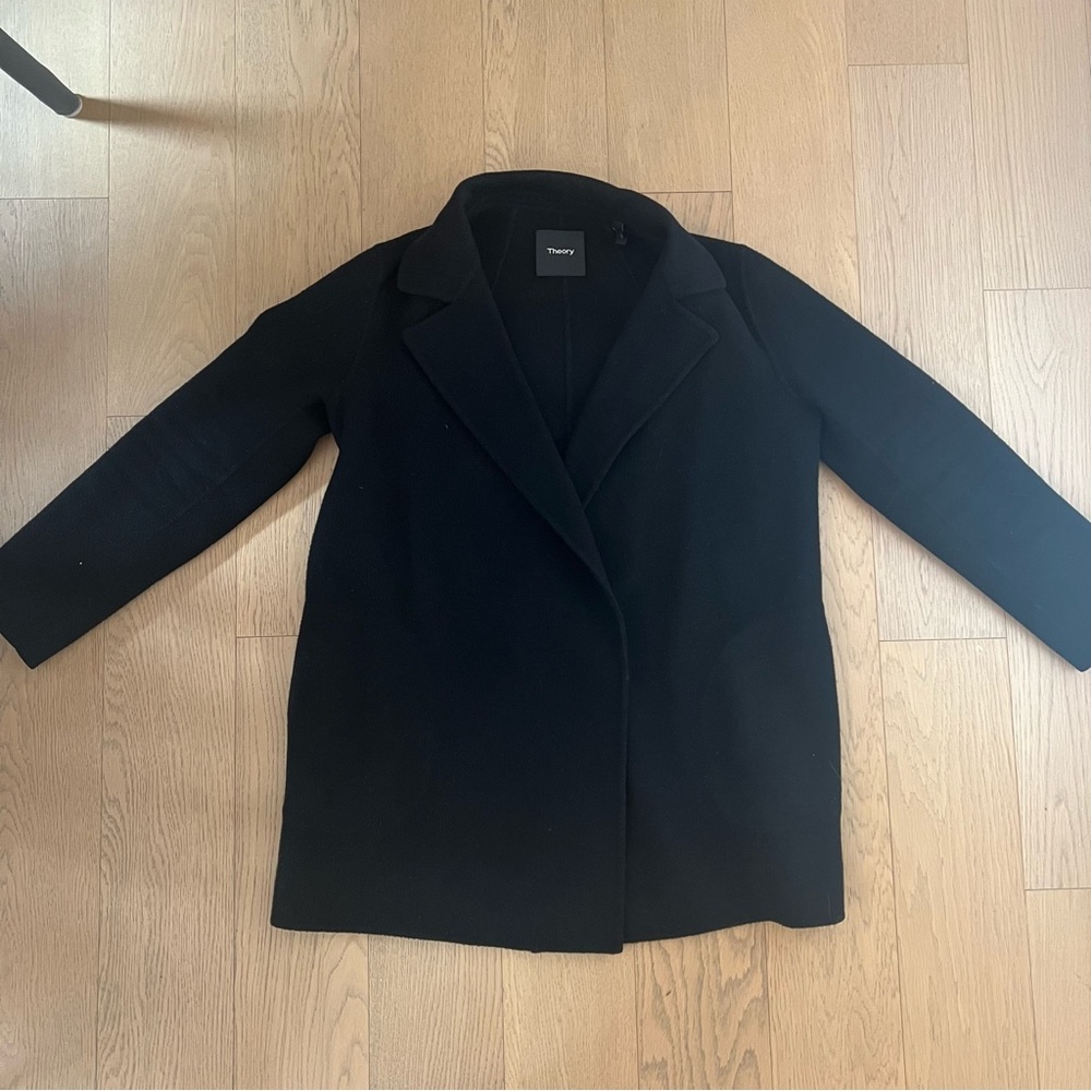 Theory wool pea coat, black, petite